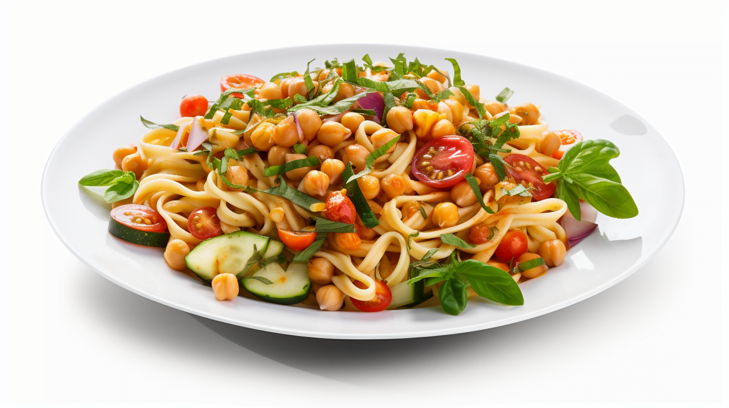 Pasta con garbanzos y verduras